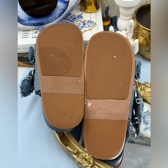 🆕 GIANNI BINI 🧿 NWOB Cecil Two Braided Denim Double Banded Slide Sandals Sz7.5 - Picture 12 of 13